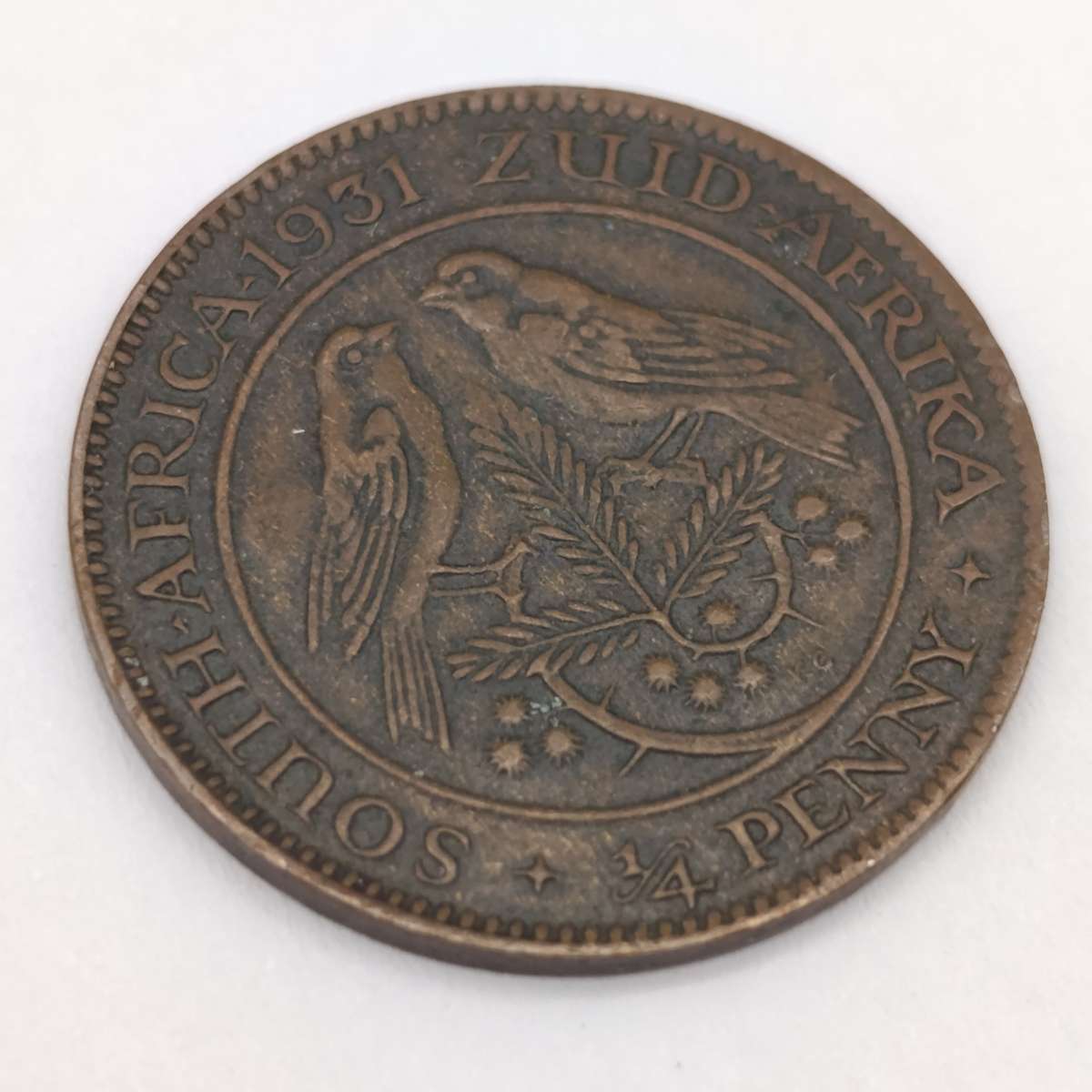 1931 SA Union 1/4 penny farthing with "JP" overstamped on obverse