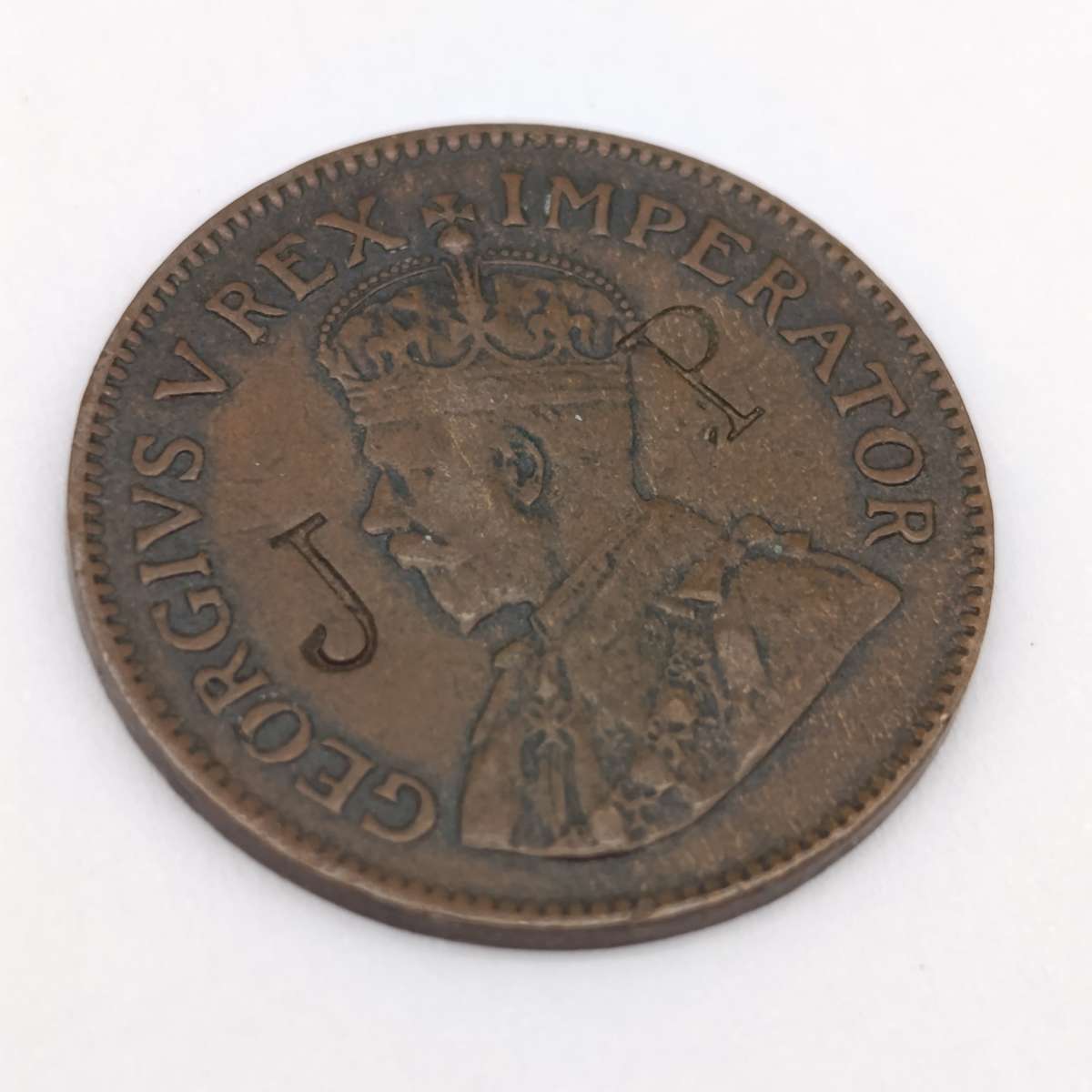 1931 SA Union 1/4 penny farthing with "JP" overstamped on obverse