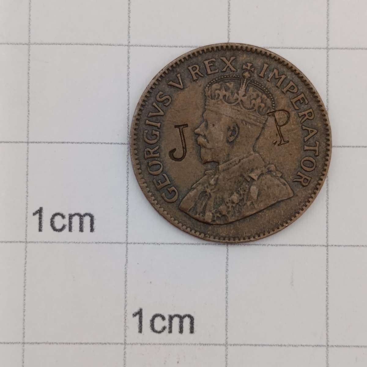 1931 SA Union 1/4 penny farthing with "JP" overstamped on obverse