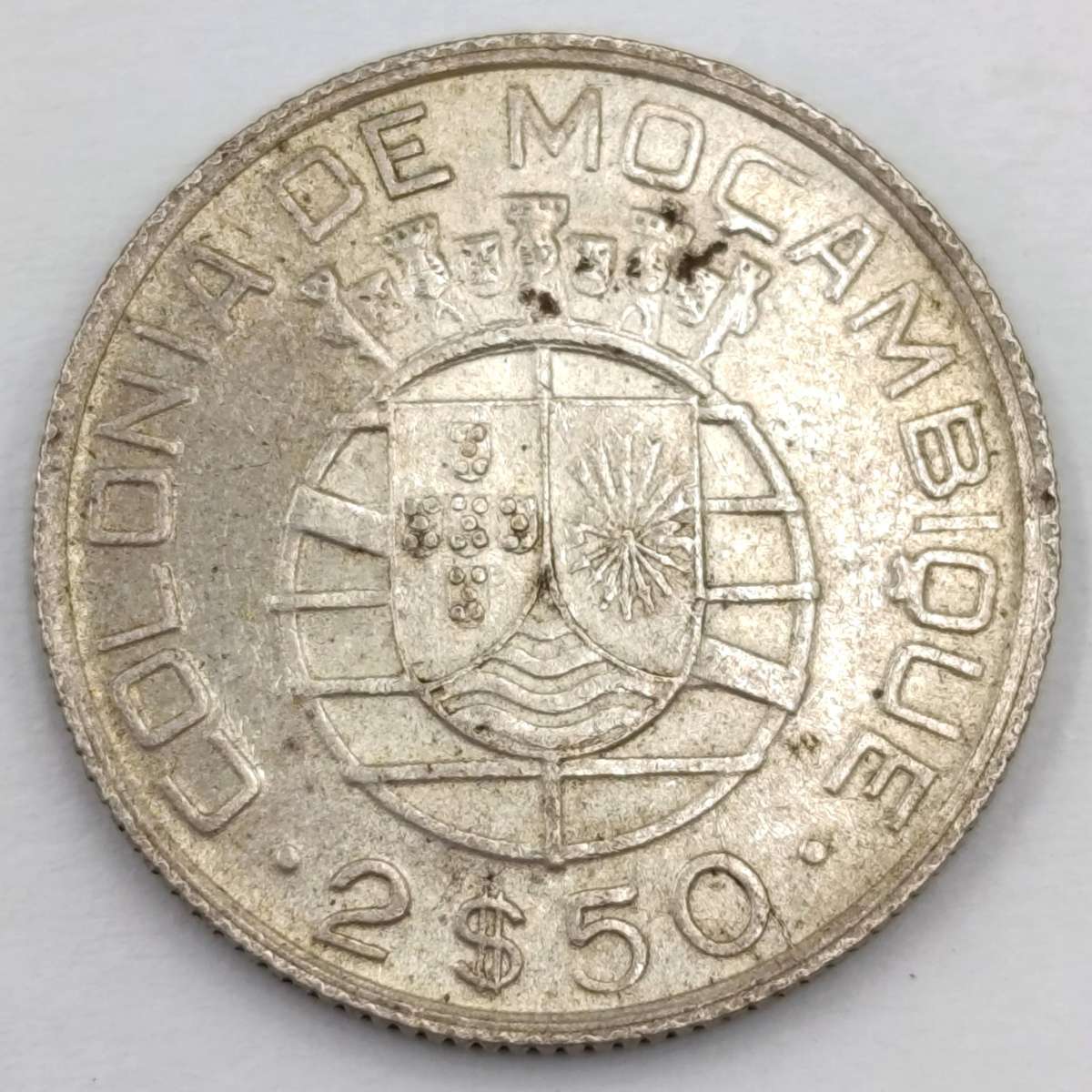 Mozambique 1950 silver 2 $50 Escudos AU condition
