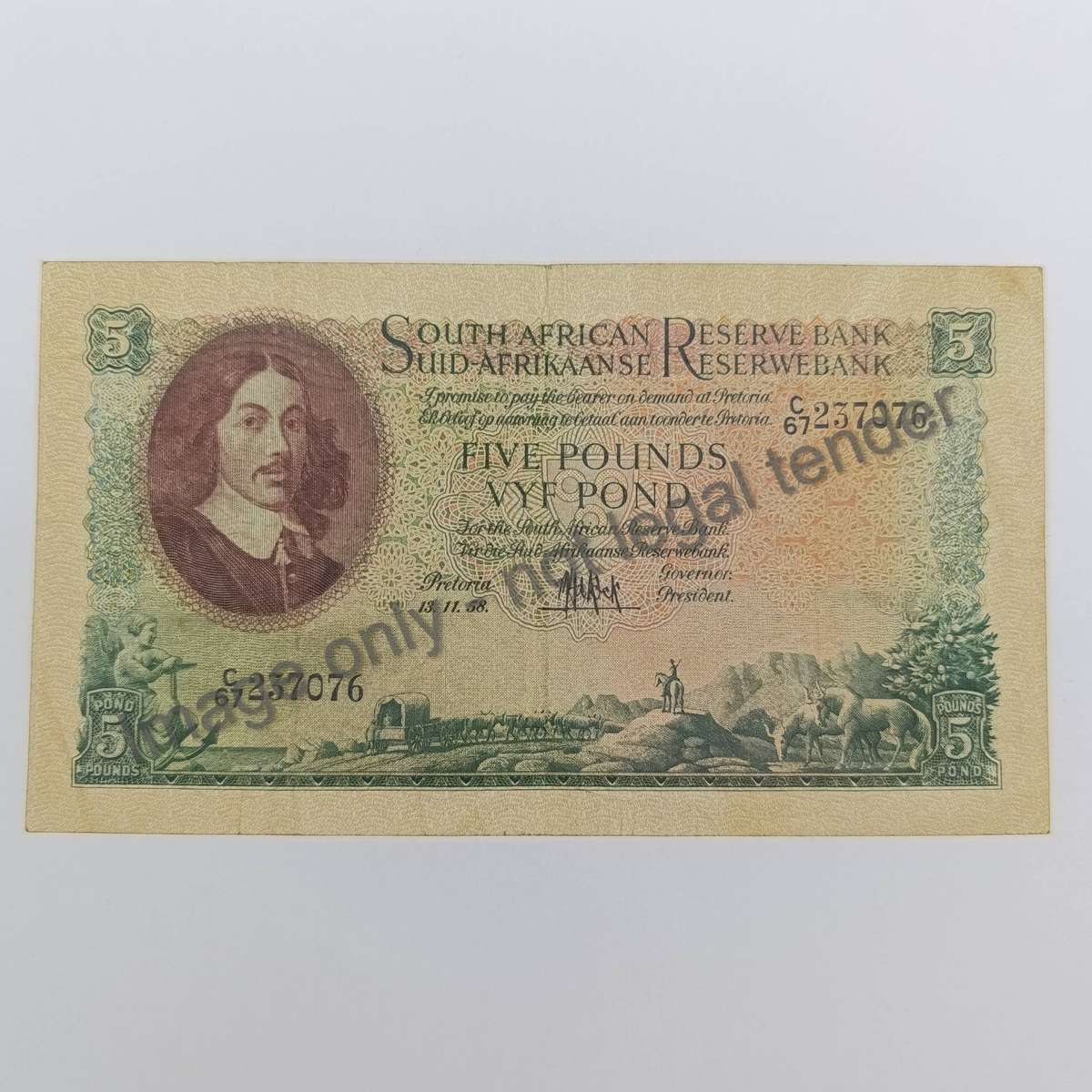 South Africa MH de Kock 1958 Five Pounds VF+