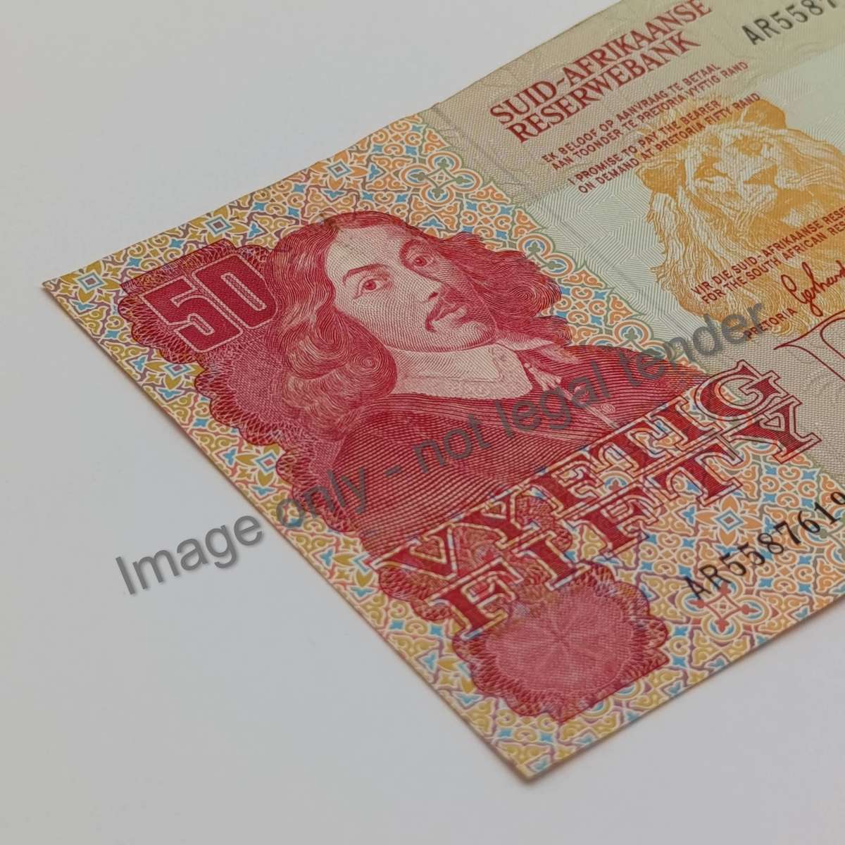 South Africa GPC de Kock R50 banknote 3rd issue - AU with paper clip rust mark