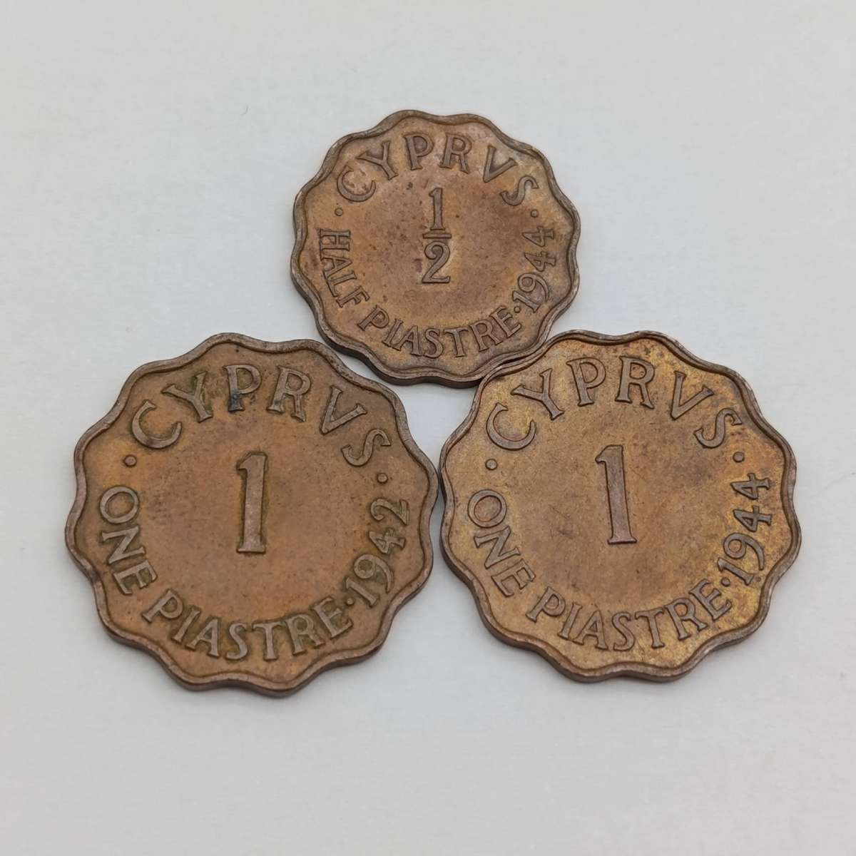 Cyprus 1942 & 1944 Paistres plus 1944 half piastre