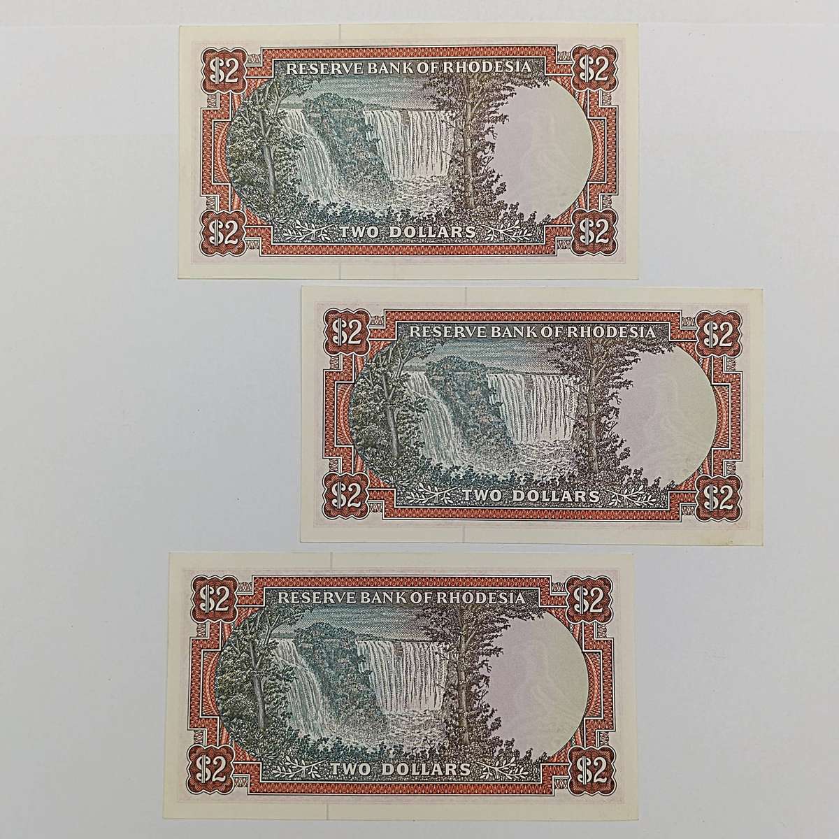 Rhodesia $2 banknotes 24 May 1979 3 uncirculated with consecutive numbers