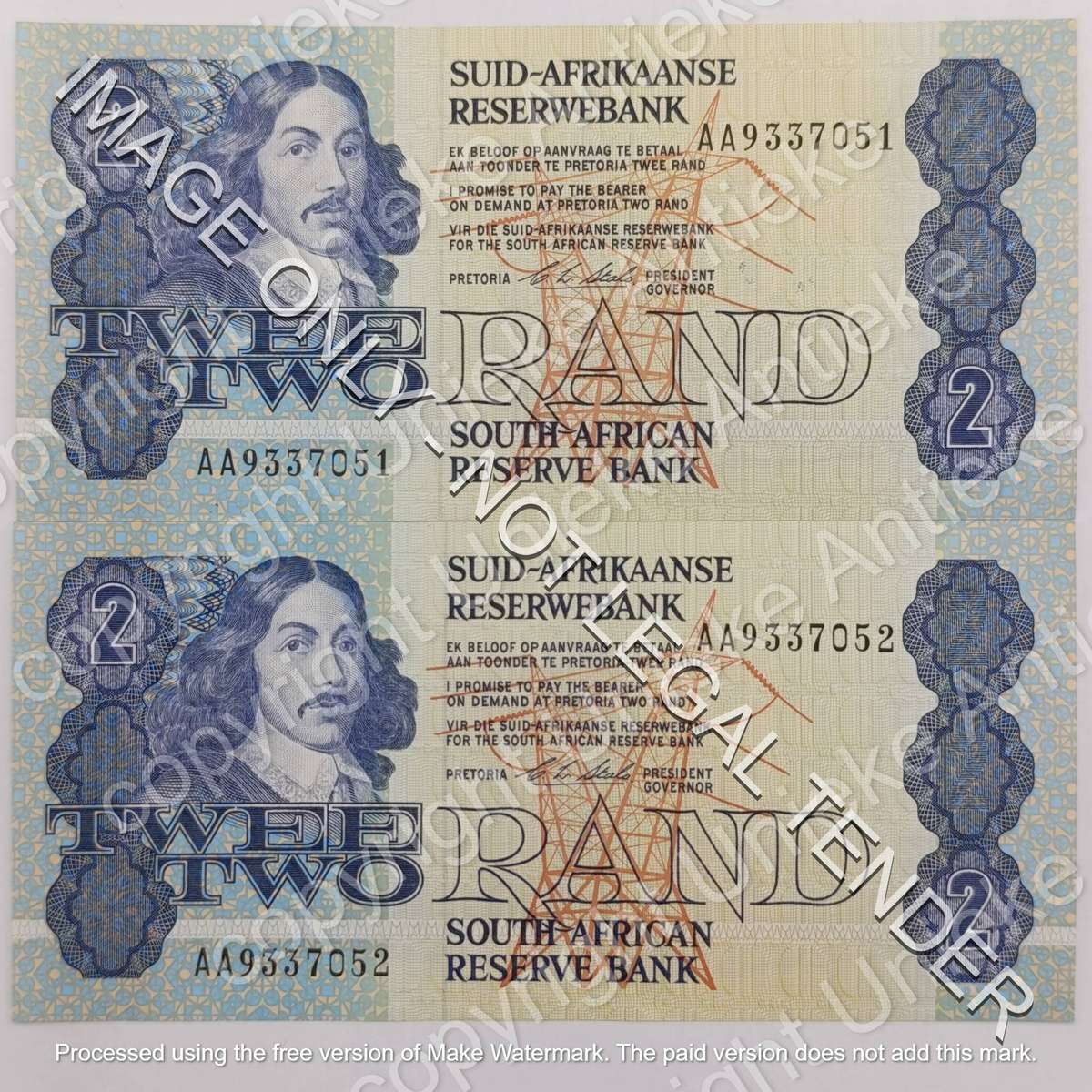 CL Stals lot of 10 South African R2 banknotes AA series UNC consecutive