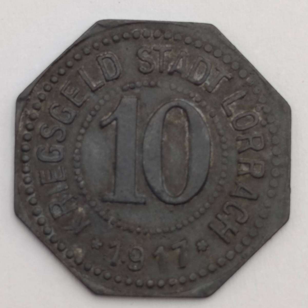 1917 German city of Lorrach Notgeld 10 pfennig