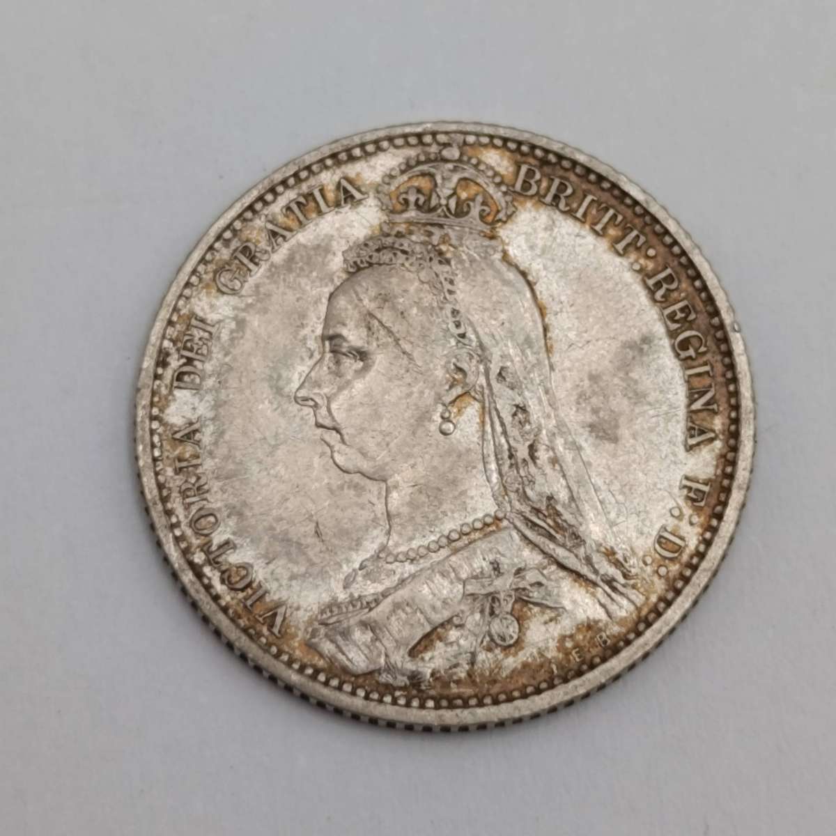Great Britain 1887 silver 6 pence coin - XF condition
