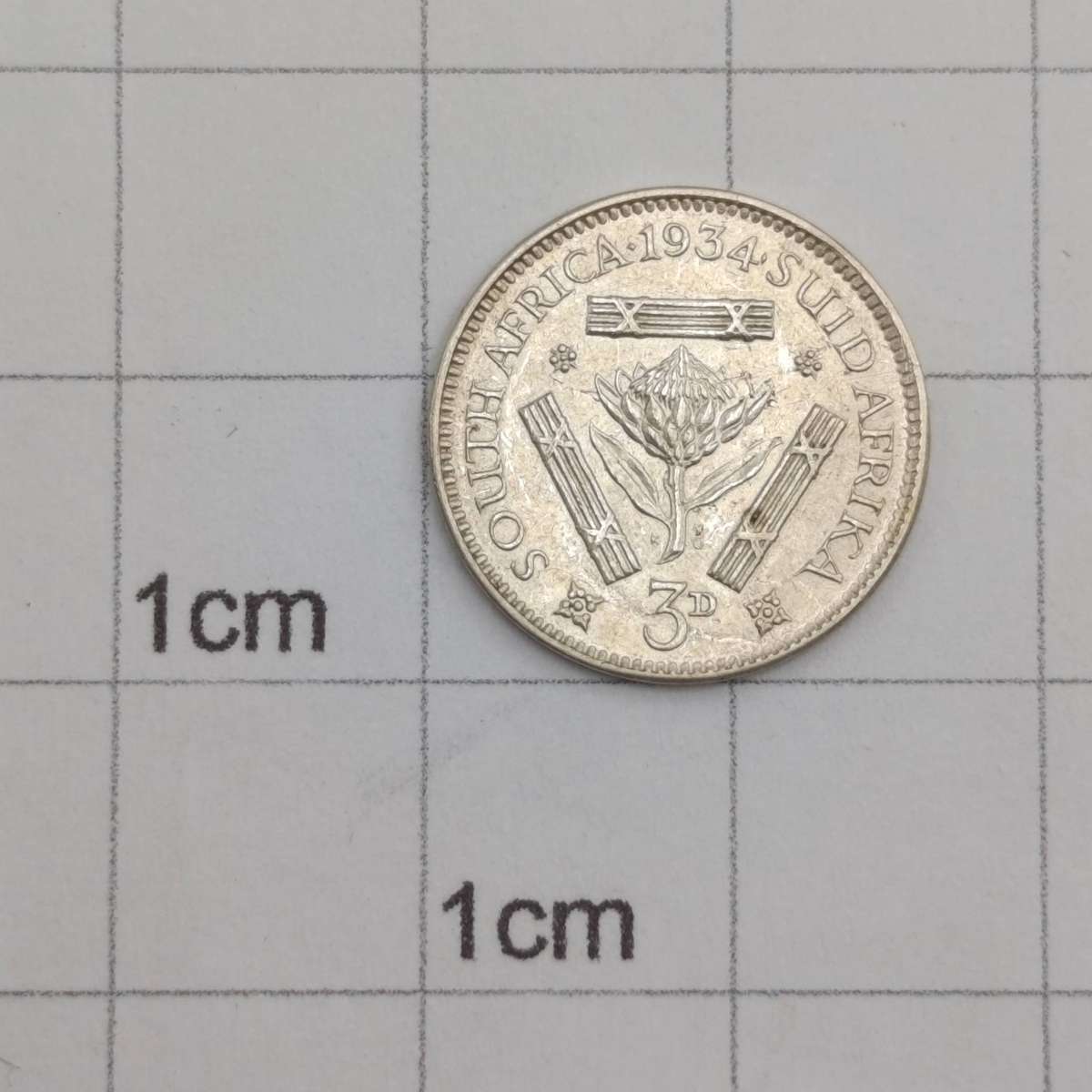 South Africa 1934 silver 3d three pence coin - AU condition