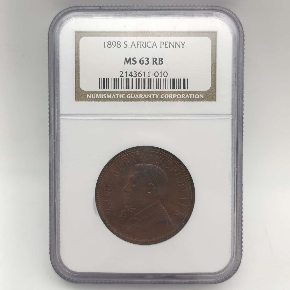 1898 ZAR Kruger Penny graded MS63 RB by NGC