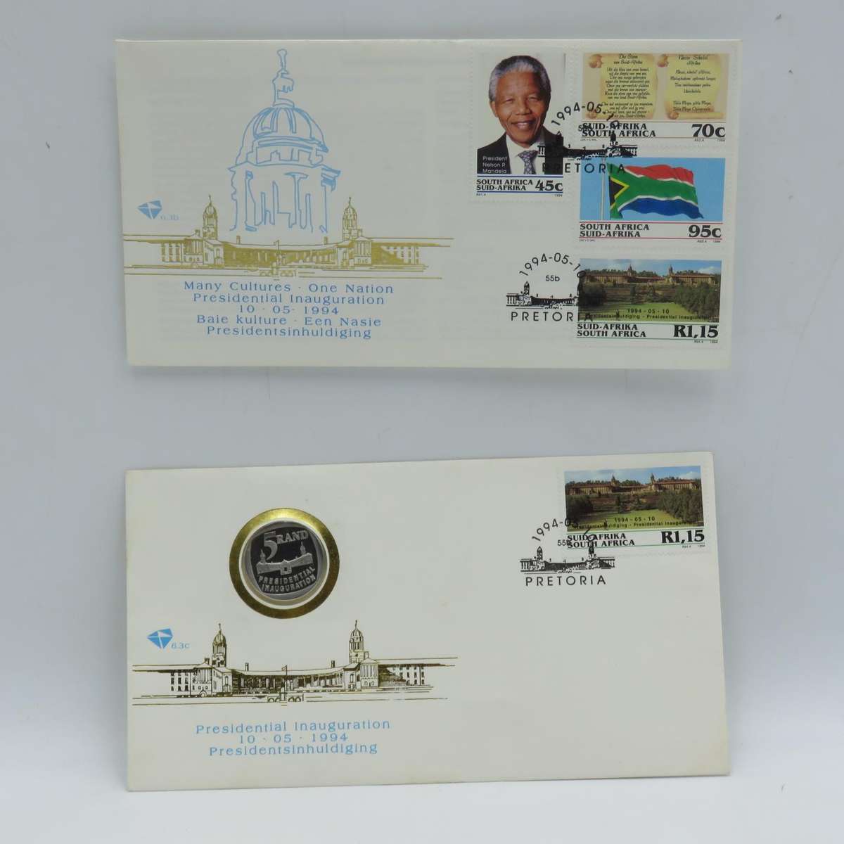 1994 RSA Proof R5 presidential inauguration coin in FDC including FDC 6.3b