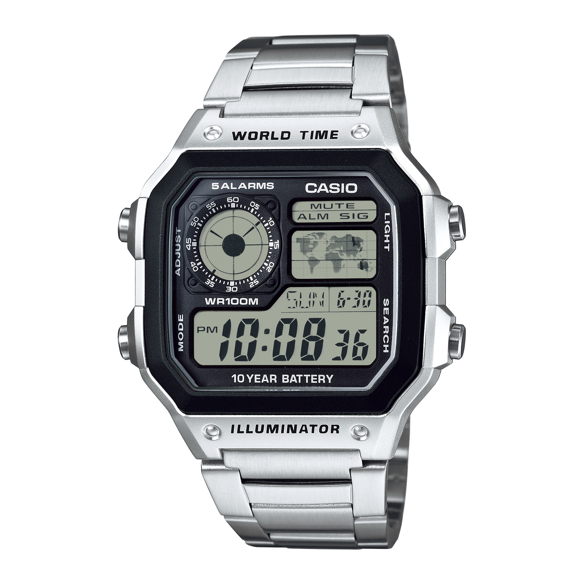 Casio AE-1200WHD-1AV (Silver & metal strap) "Casio Royale"