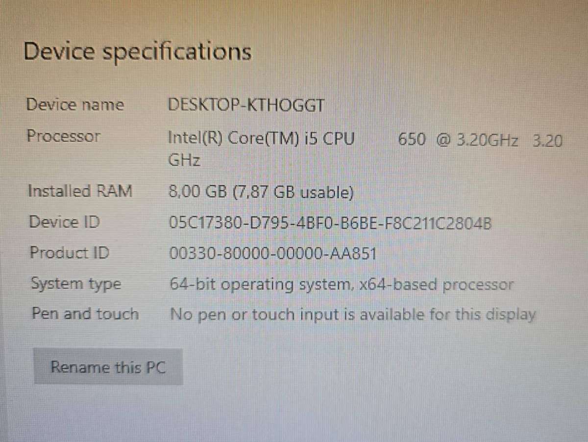 Desktop | i5 | 8GB | GTX 650