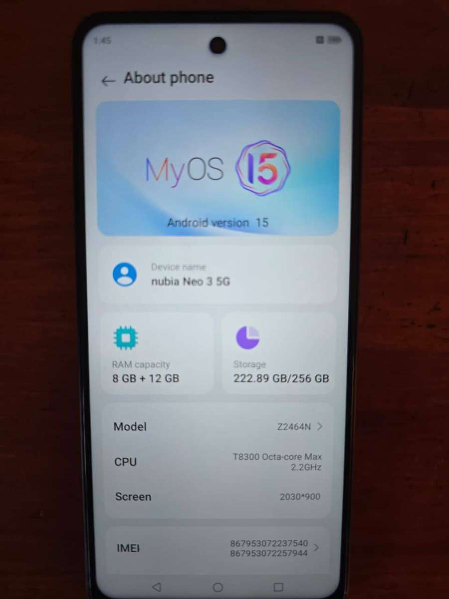 Nubia Neo 3 5G dual Sim 256GB - Black (Like new)