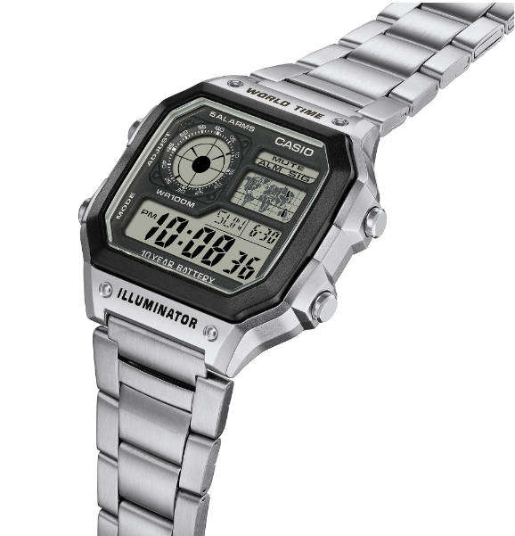 Casio AE-1200WHD-1AV (Silver & metal strap) "Casio Royale"