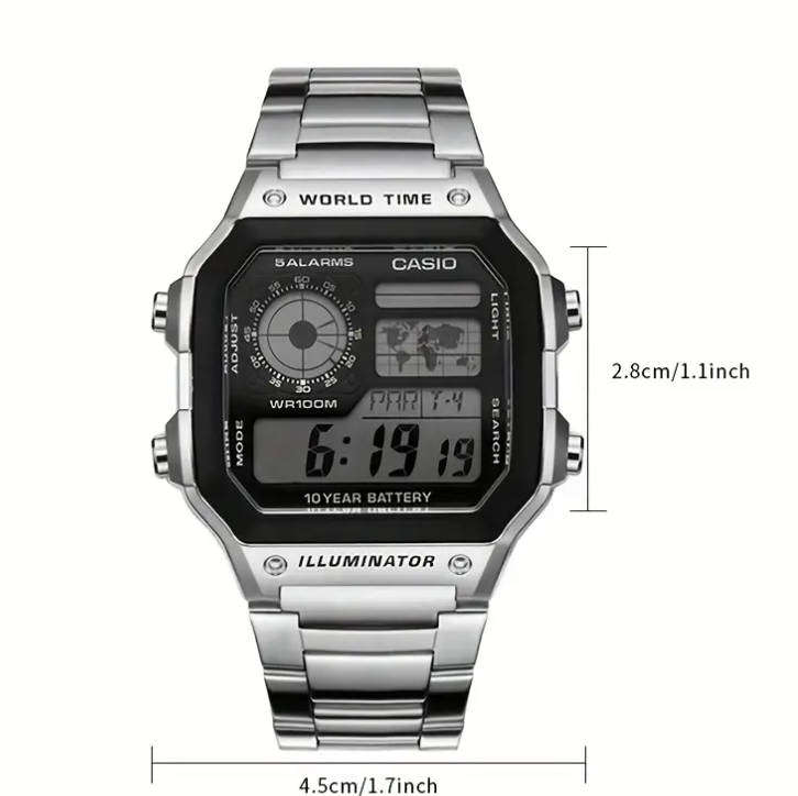 Casio AE-1200WHD-1AV (Silver & metal strap) "Casio Royale"
