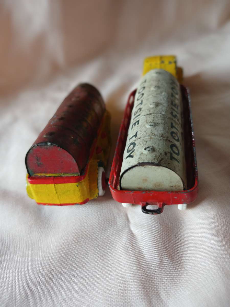 Tootsie toys.Rare Mack truck with two tankers.circa 1930's.Made in USA.Like dinky.