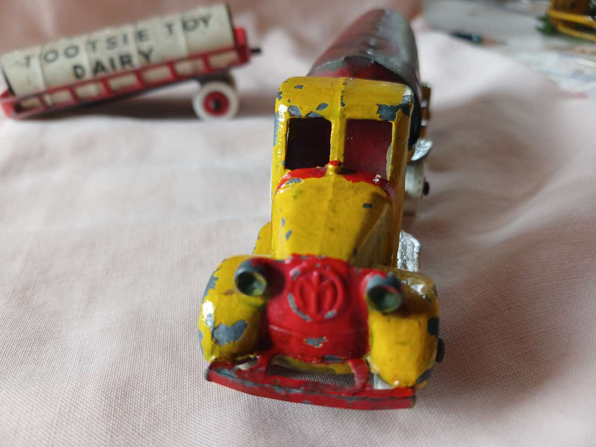 Tootsie toys.Rare Mack truck with two tankers.circa 1930's.Made in USA.Like dinky.