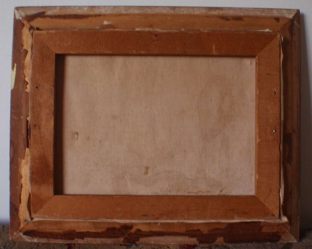 Antique original oil painting on canvas. Fishing boats on beach. In original frame. Charming piece.