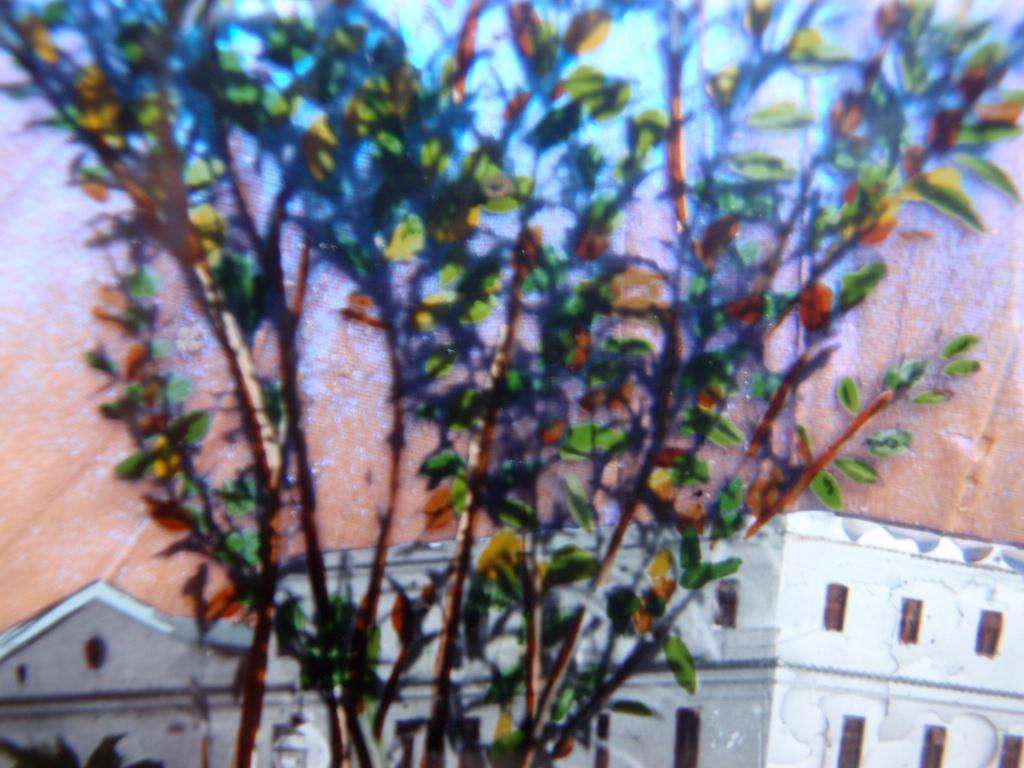 Miniature painting of Brakpan Town Hall on butterfly wings, unique piece made in UK