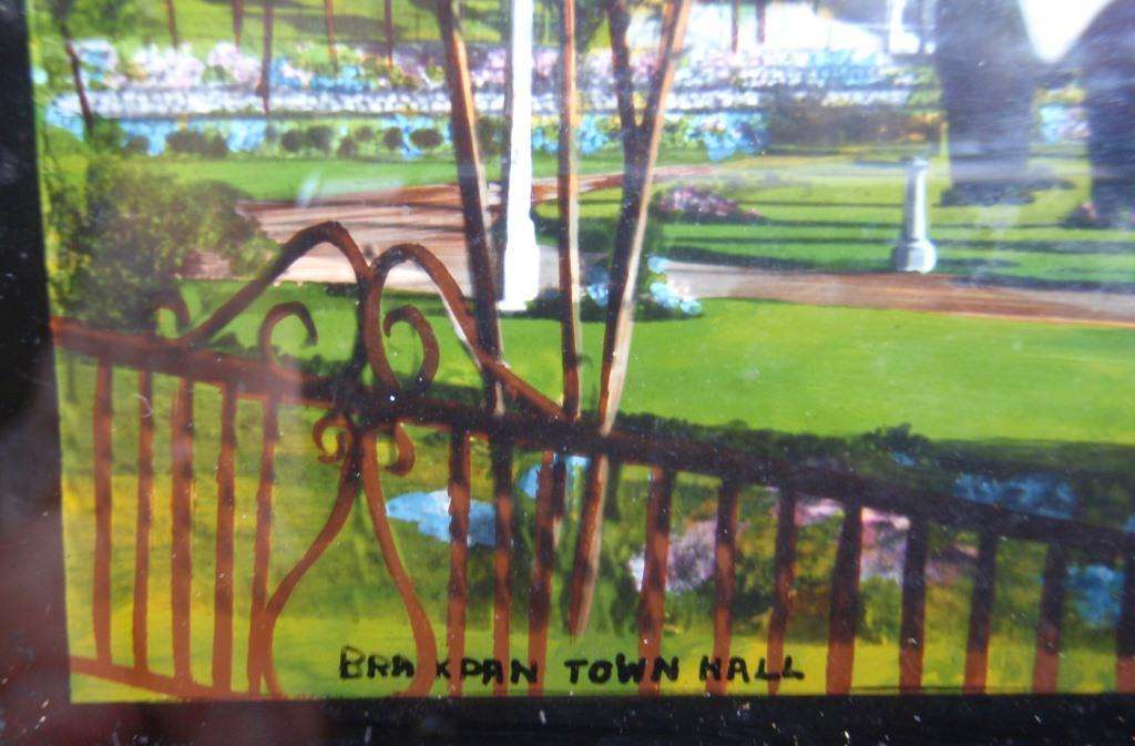 Miniature painting of Brakpan Town Hall on butterfly wings, unique piece made in UK