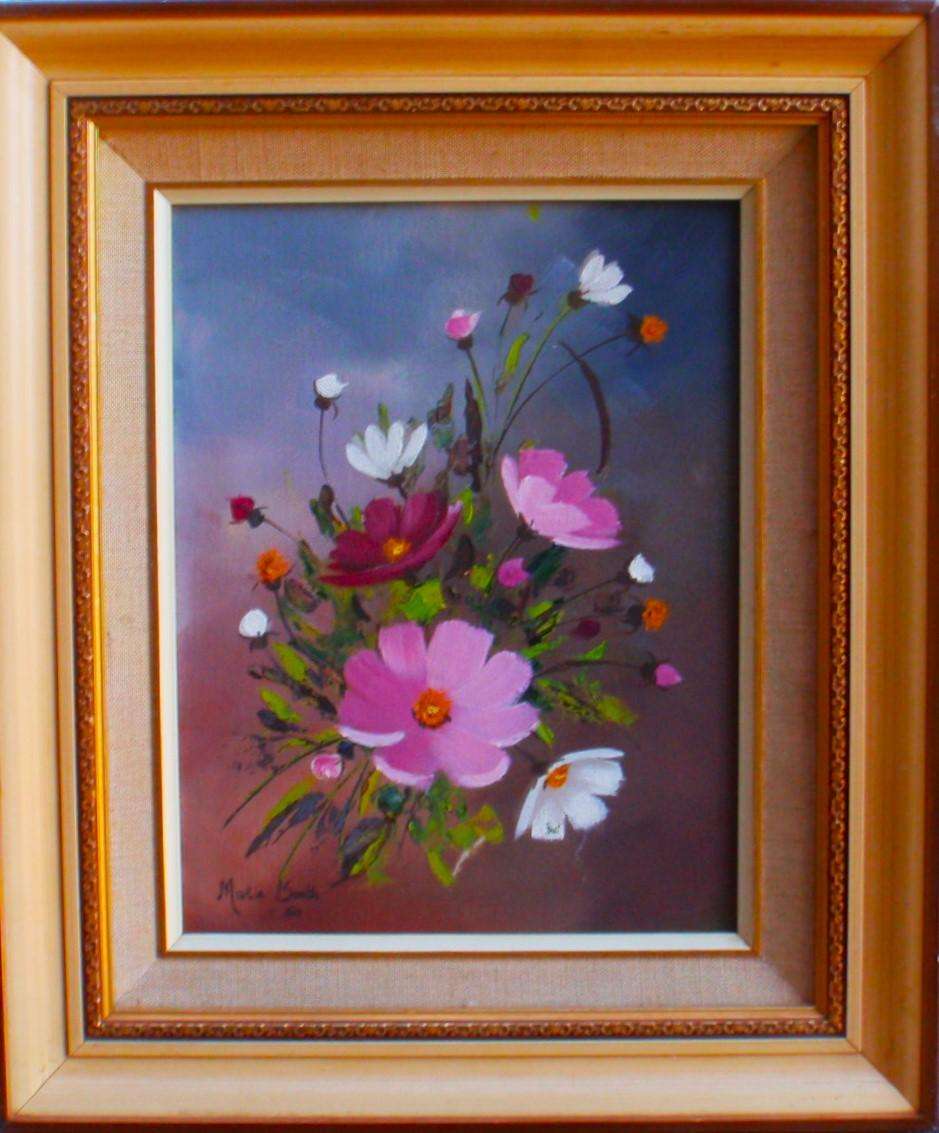 The most beautiful Cosmos study. Original oil  by Martie Smith, 1986. Well framed.