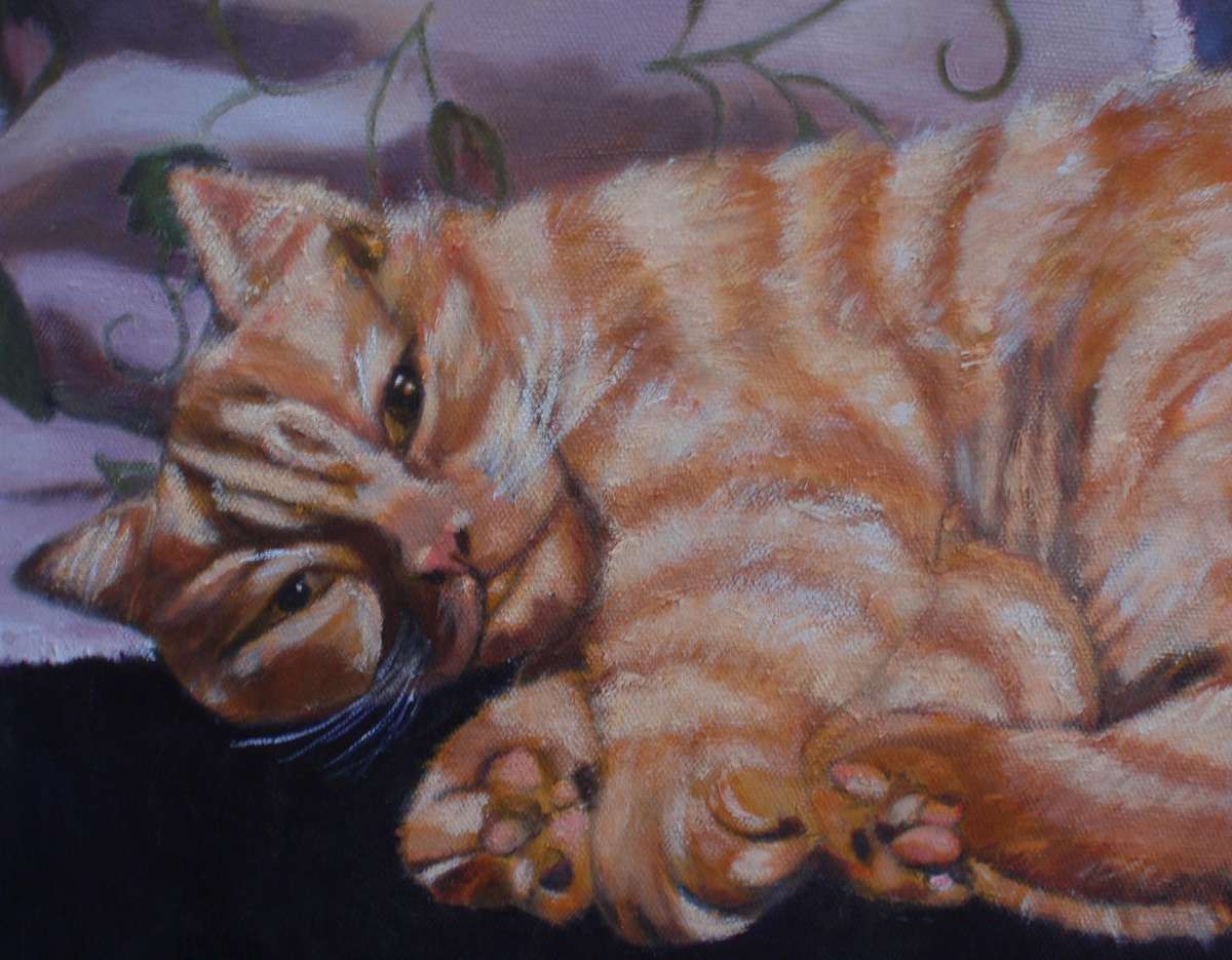 Charming kitty portrait Ginger Boy. Original oil on canvas signed Pauline.