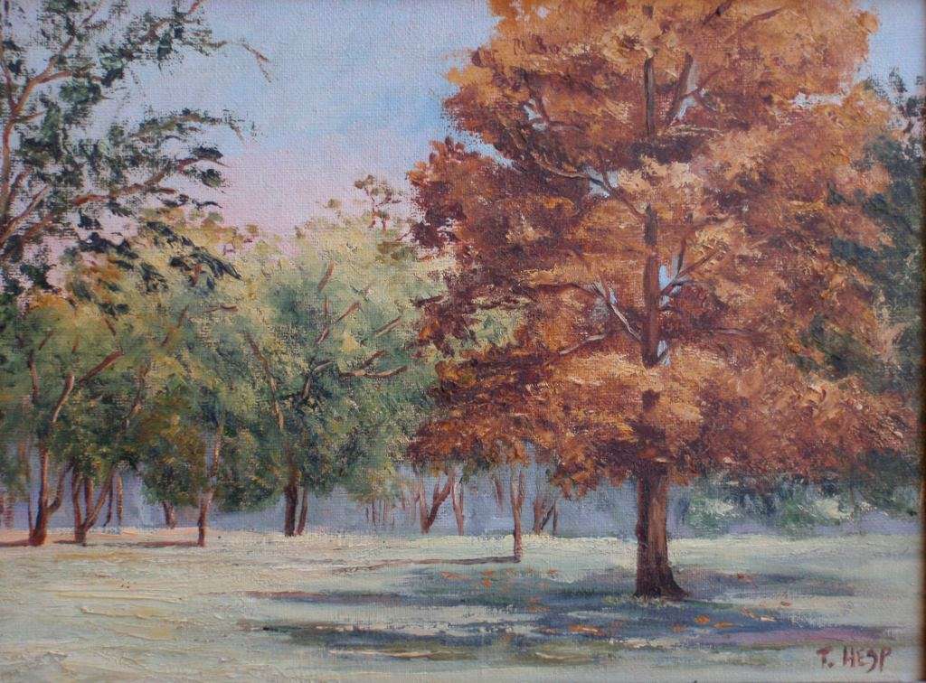 Original oil painting  T. Hesp.  Beautiful landscape in substancial  frame.