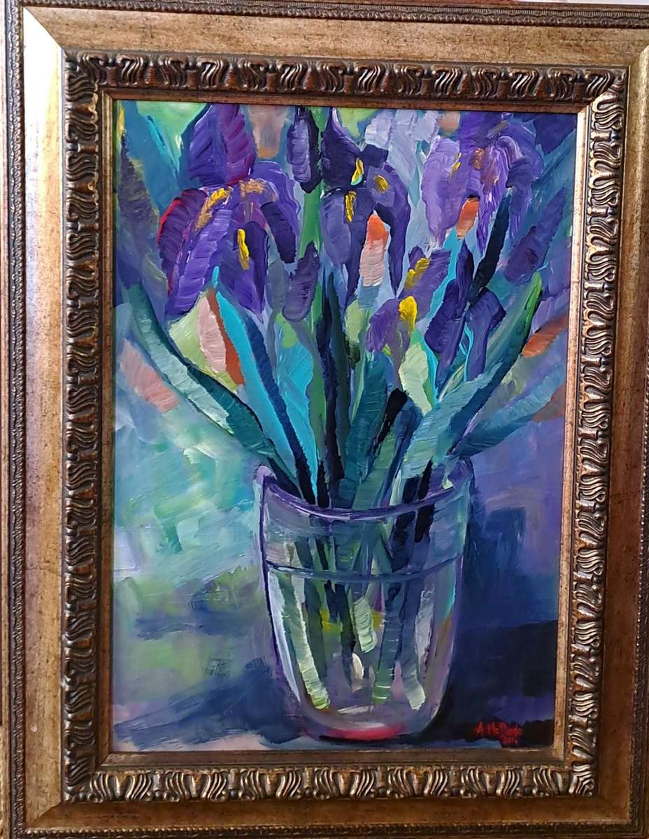Original Arlene McDade - Abstract Irises. Invest in South African artists