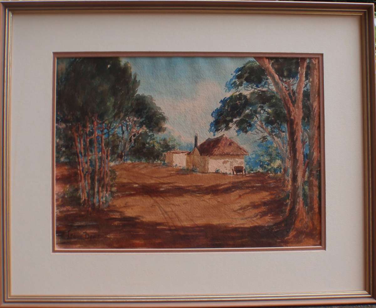 Vintage original by the late Irene Dyer 1890-1954. Farm House. Well executed watercolour.