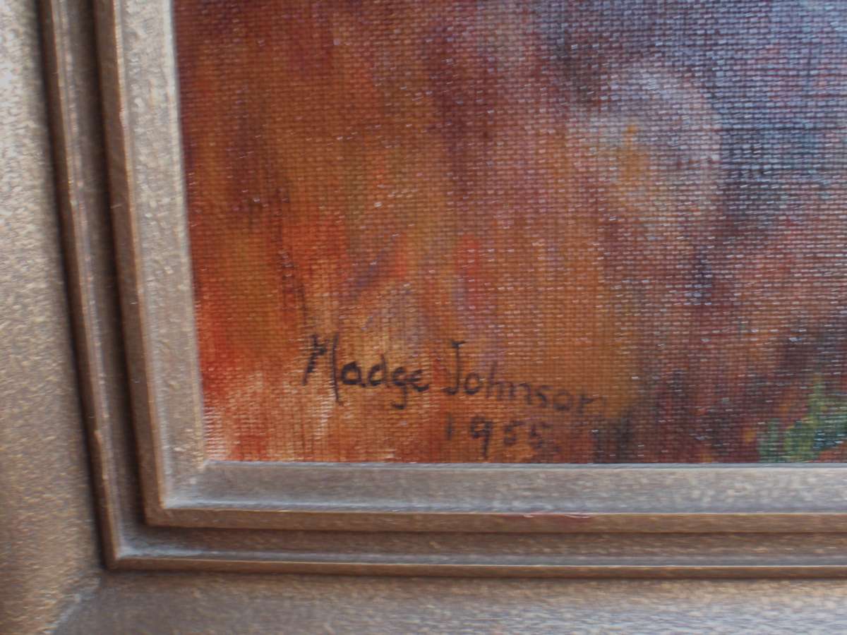 Spectacular original Madge Johnson oil painting. Signed and dated 1955. Statement piece of beauty.
