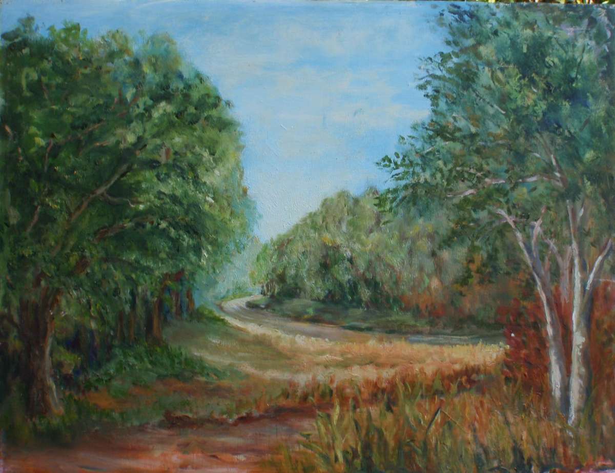 Vintage oil painting by Mary Swindell 1927-2017. Impressionist landscape reminicent of Monet.