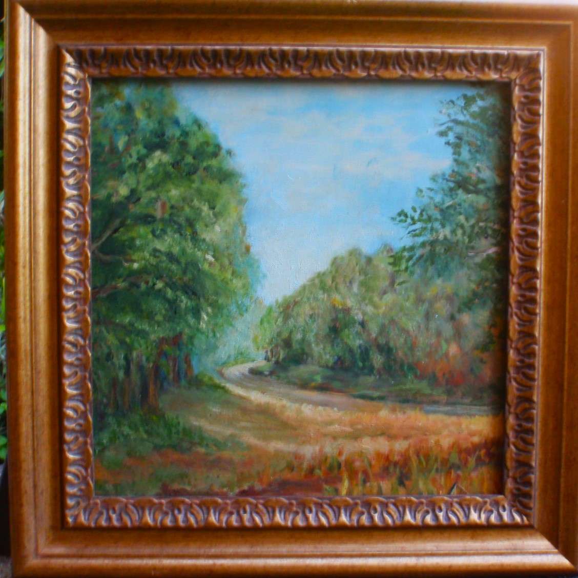 Vintage oil painting by Mary Swindell 1927-2017. Impressionist landscape reminicent of Monet.