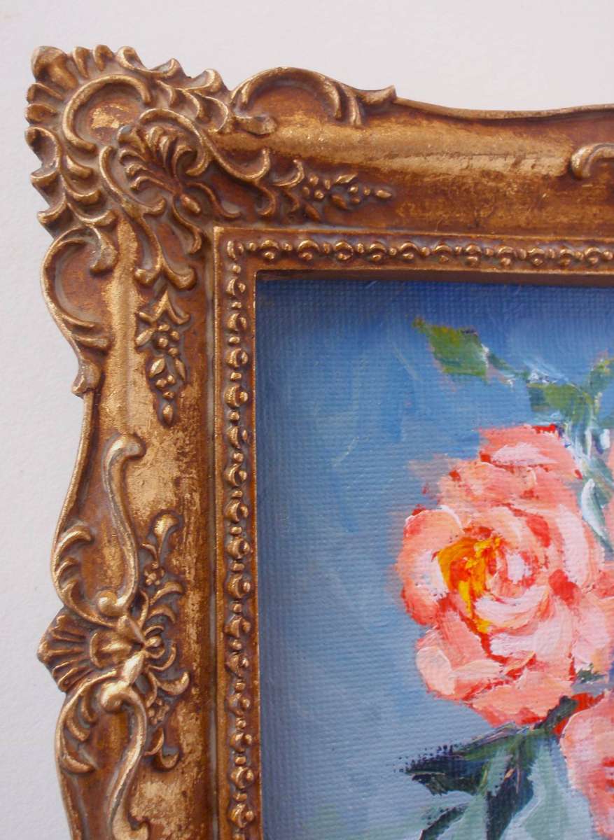 Miniature original painting in ornate gilded frame. Wall hanging.