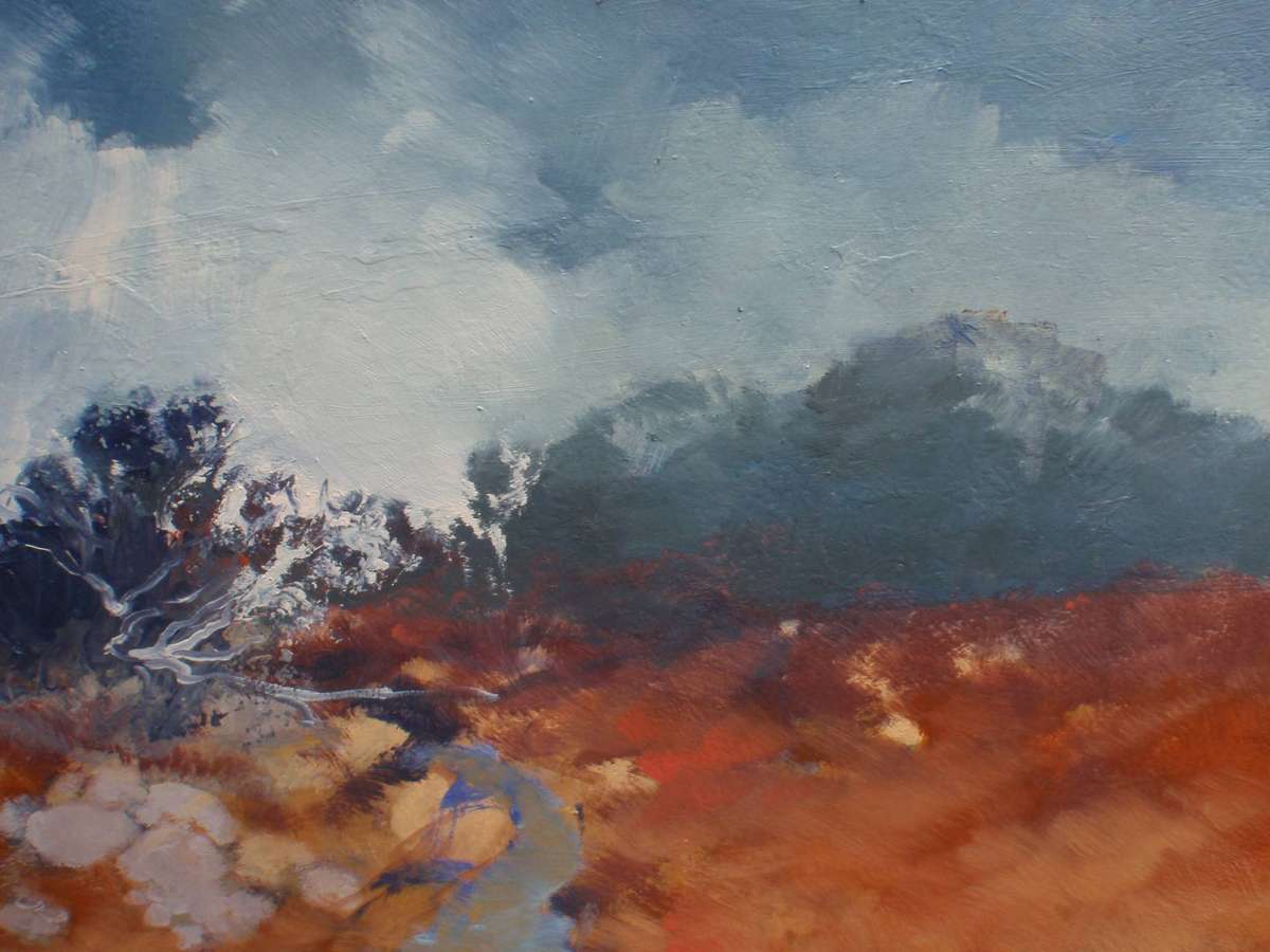 Stunning  impressionist landscape. October Skies. Wonderfully moody and evocative art.