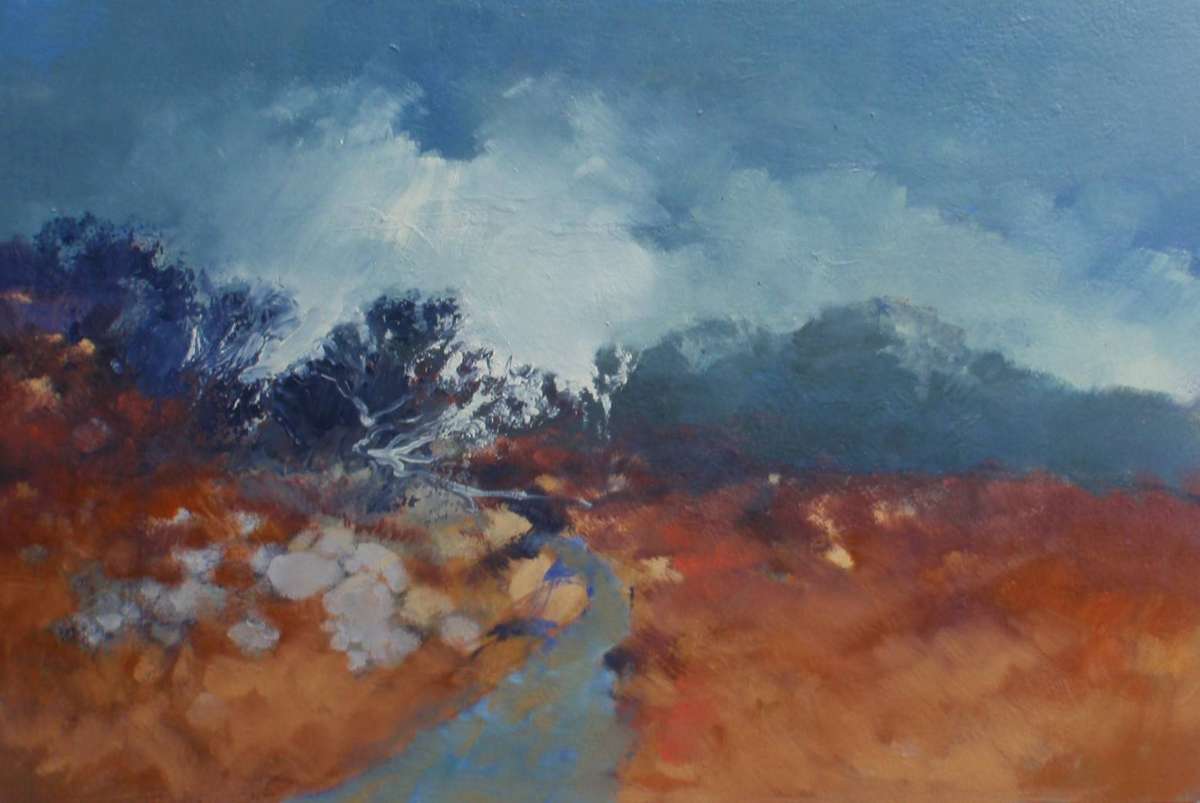 Stunning  impressionist landscape. October Skies. Wonderfully moody and evocative art.