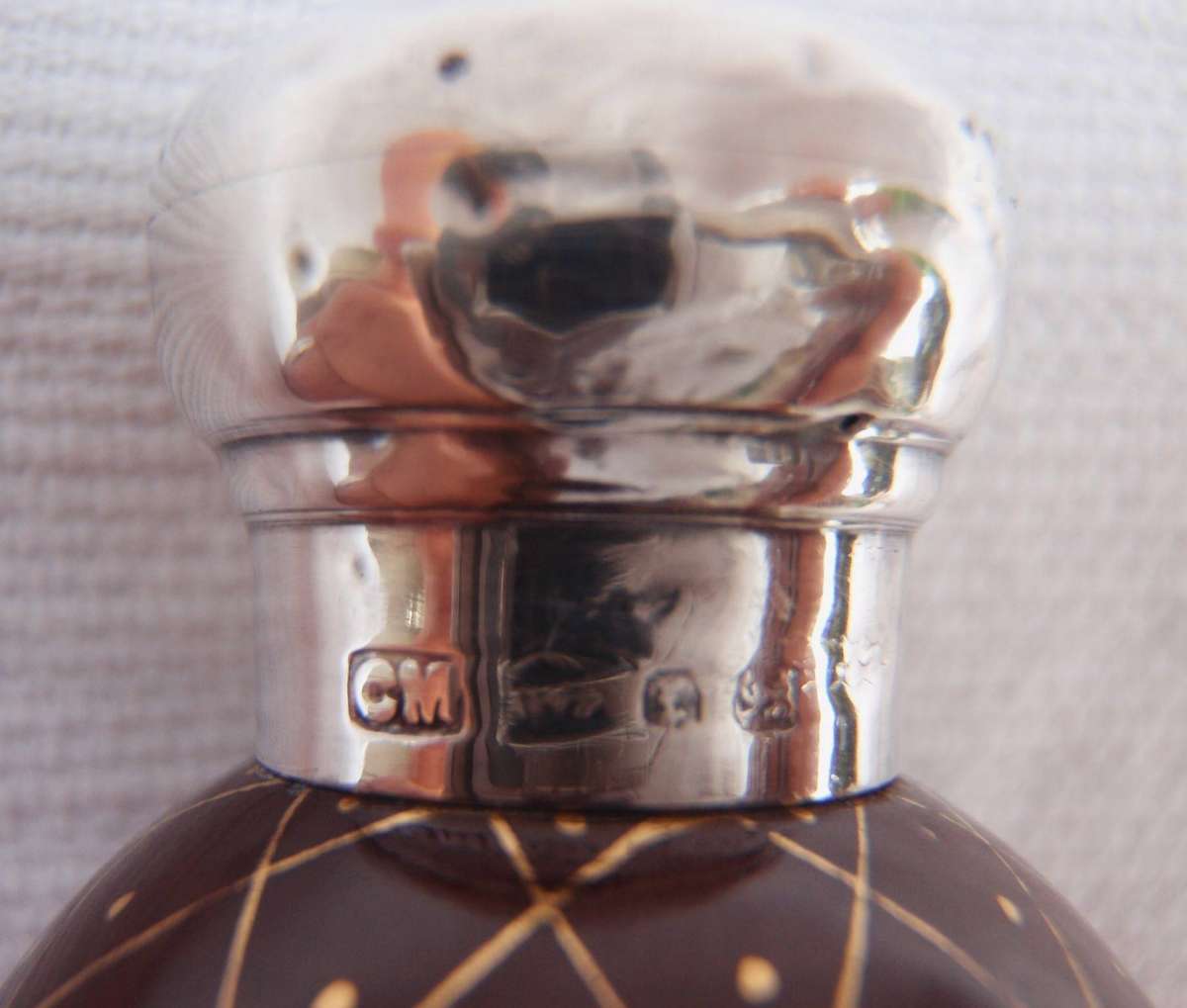Antique perfume bottle - Charles May  circa 1887. Hand painted porcelain - hall marked silver lid.