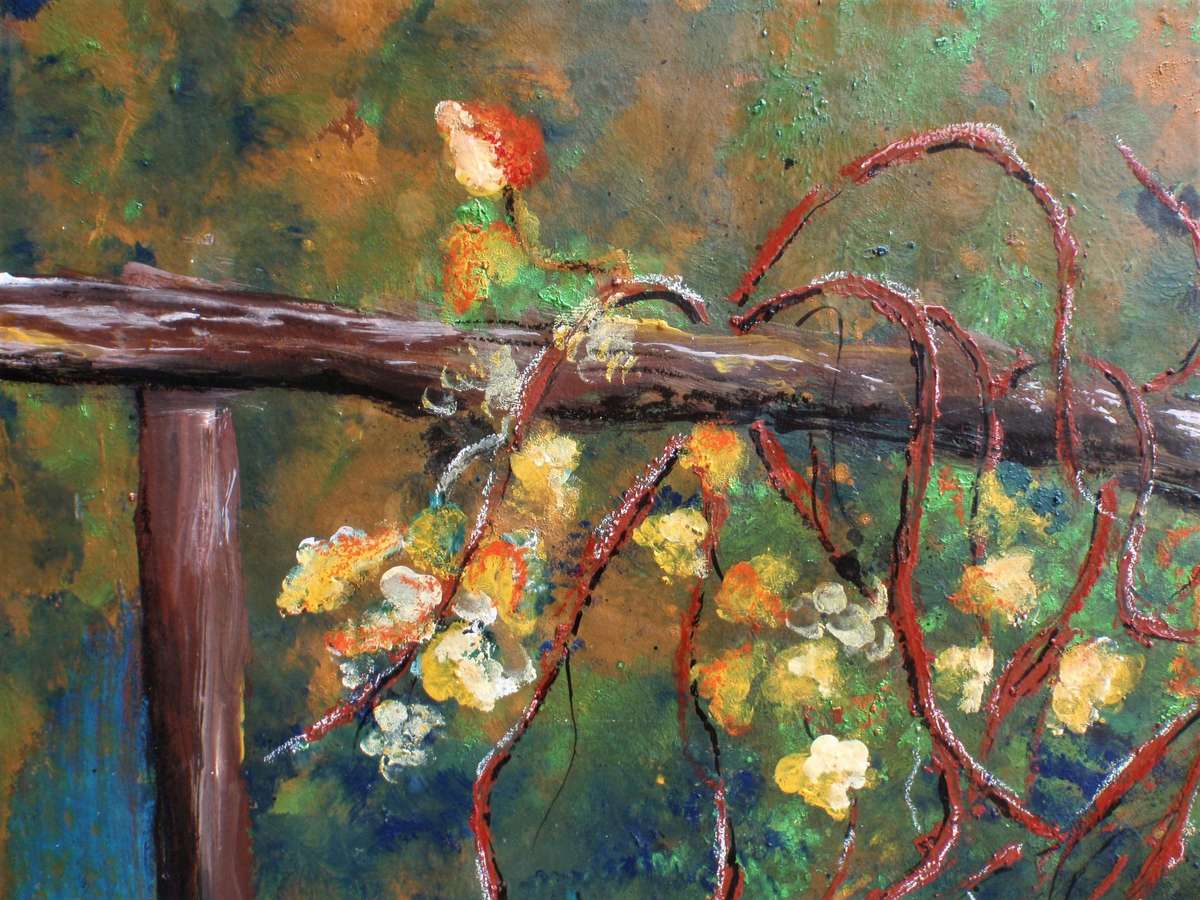 Original painting of Rambling Roses. Beautiful garden scene.