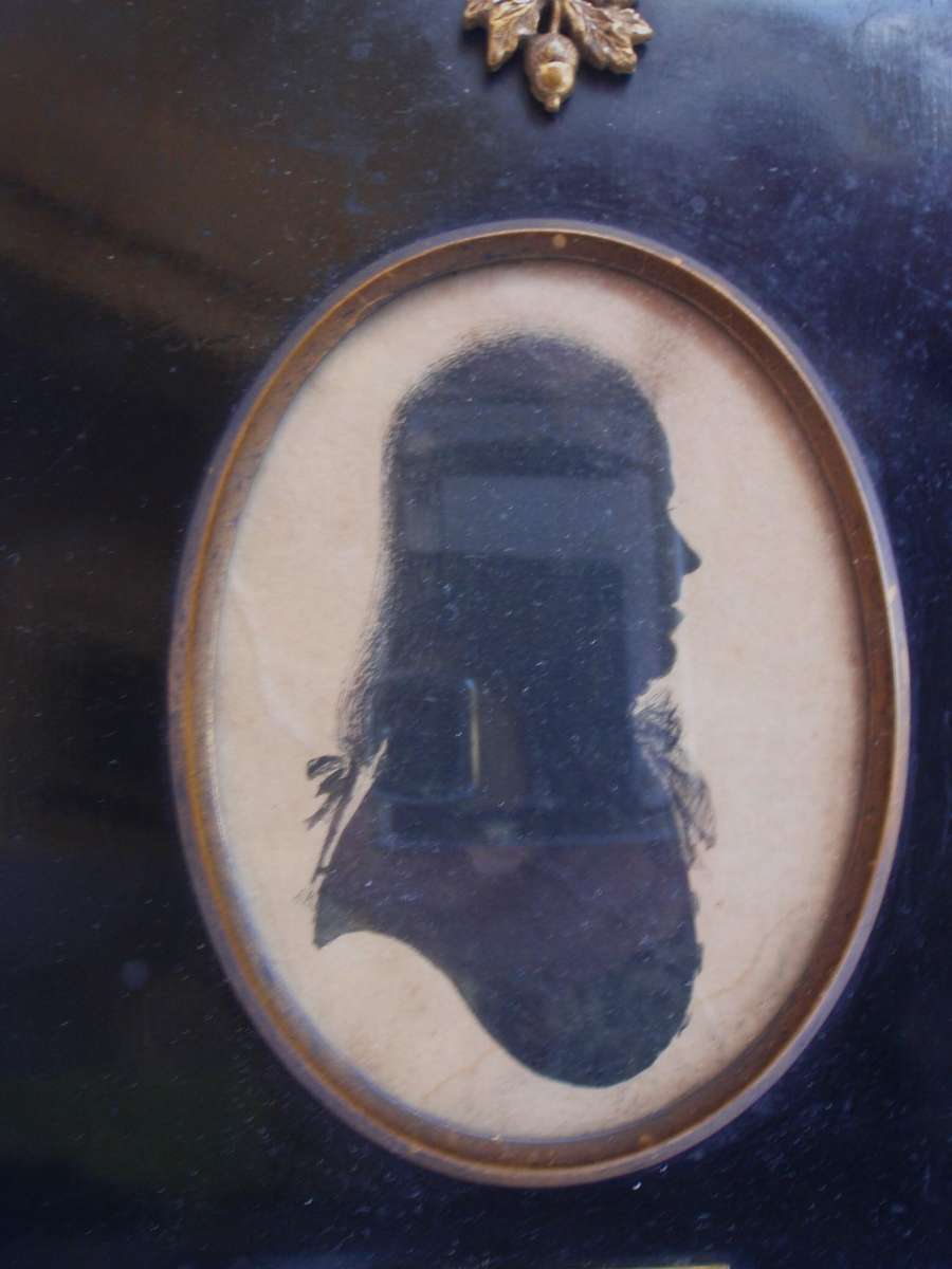 Antique Silhouette art circa 1825. Collectible Georgian art. Henry Nibbs MD Set in brass, name, ring