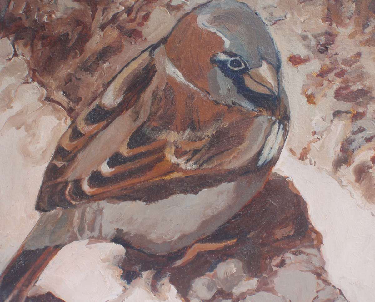 Original oil painting "Little Sparrow" on canvas - ready to hang. Charming little piece of art.