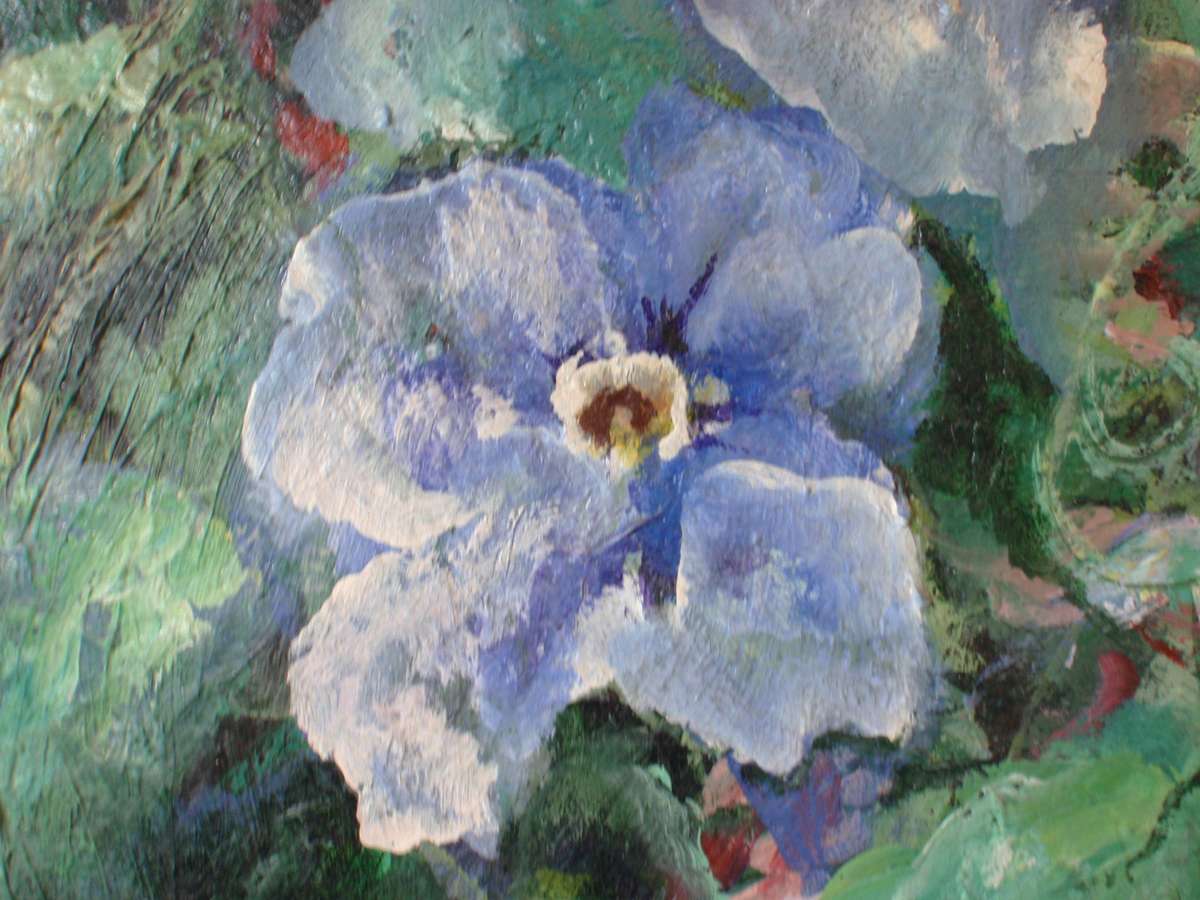 Stunning large original Arlene McDade. Thunbergia Grandiflora. Impressionist, botanical piece.