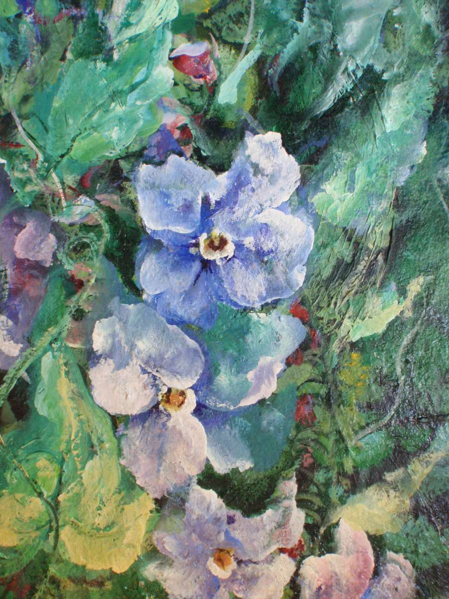 Stunning large original Arlene McDade. Thunbergia Grandiflora. Impressionist, botanical piece.