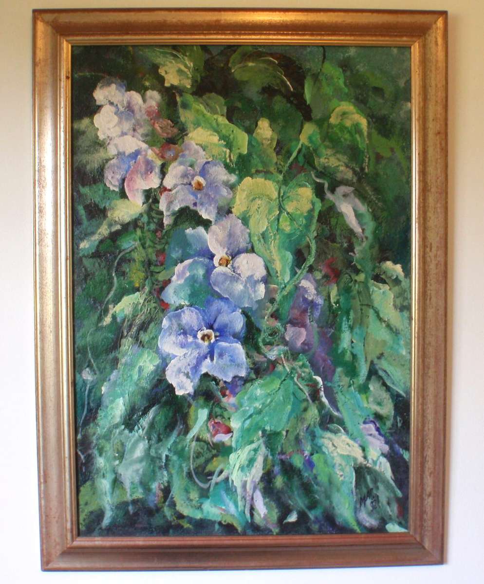Stunning large original Arlene McDade. Thunbergia Grandiflora. Impressionist, botanical piece.