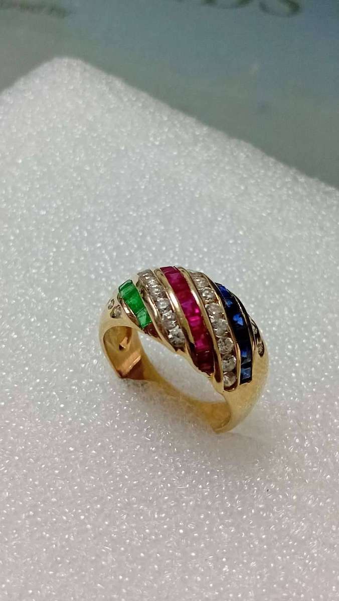 14K Gold Ring with Natural Gemstones - 45 Stones