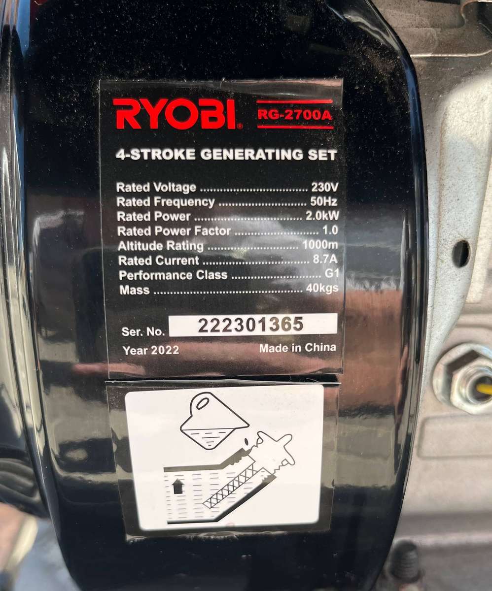 Ryobi generator 4-stroke air cooled 2.5kVA