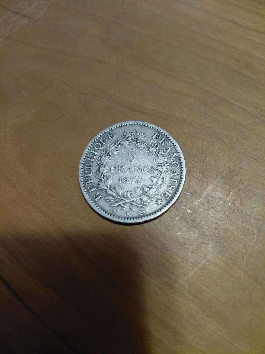 LARGE SILVER CROWN SIZE 1874 5 FRANCS FROM FRANCE