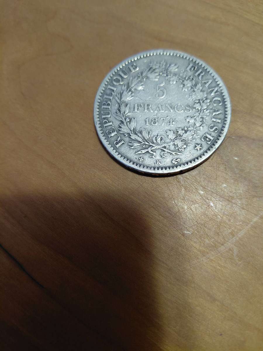 LARGE SILVER CROWN SIZE 1874 5 FRANCS FROM FRANCE