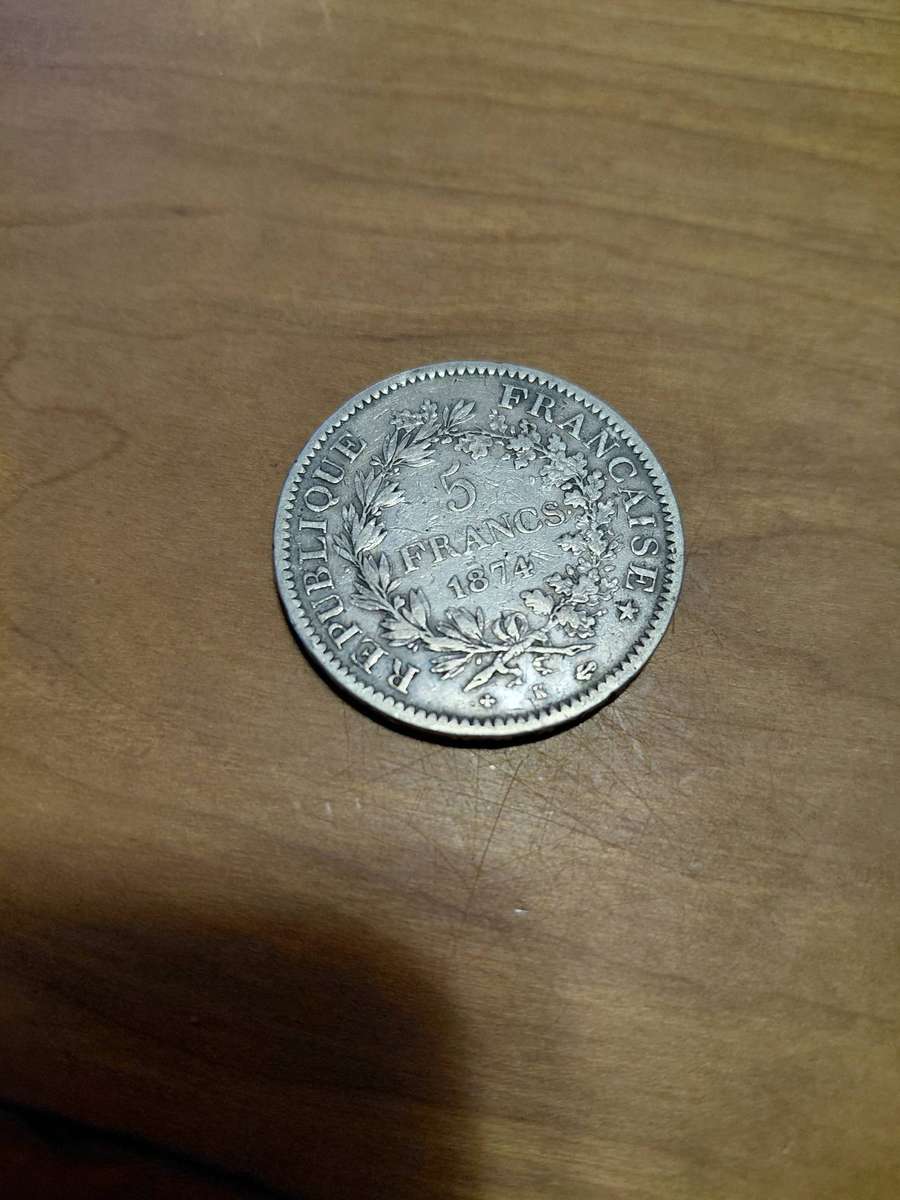 LARGE SILVER CROWN SIZE 1874 5 FRANCS FROM FRANCE