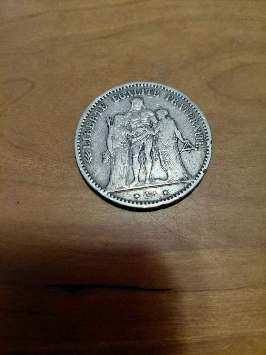 LARGE SILVER CROWN SIZE 1874 5 FRANCS FROM FRANCE