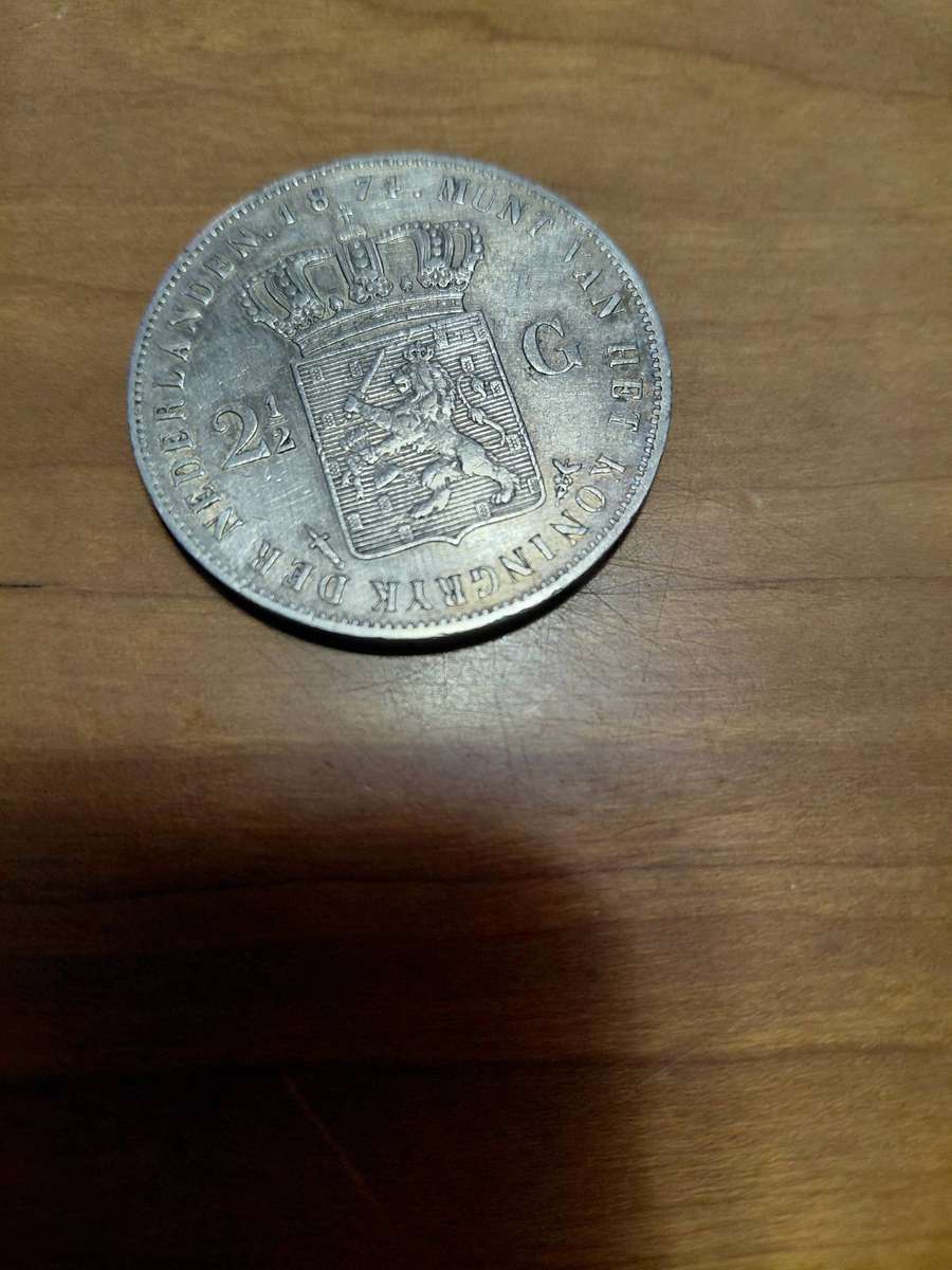 LARGE DUTCH SILVER CROWN SIZE 1874  2 AND A HALF GULDEN HIGH GRADE