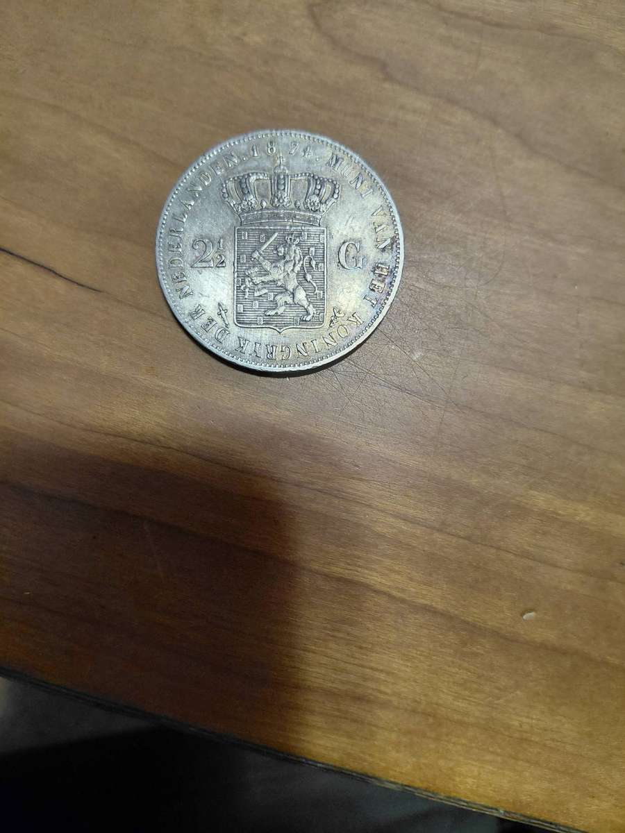 LARGE DUTCH SILVER CROWN SIZE 1874  2 AND A HALF GULDEN HIGH GRADE